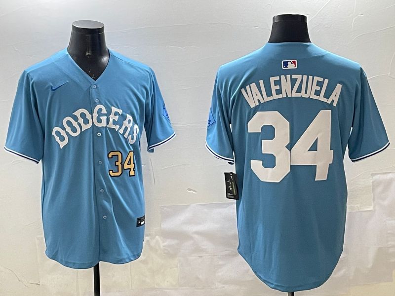 Men Los Angeles Dodgers #34 Valenzuela Light Blue Joint Name 2025 Nike MLB Jersey style 3169->los angeles dodgers->MLB Jersey